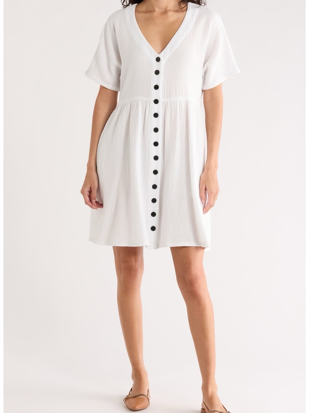 Madewell White V-Neck Button-Front Dress